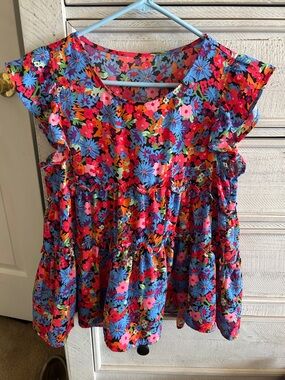 Bright Floral Tiered Babydoll Top - Multicolor